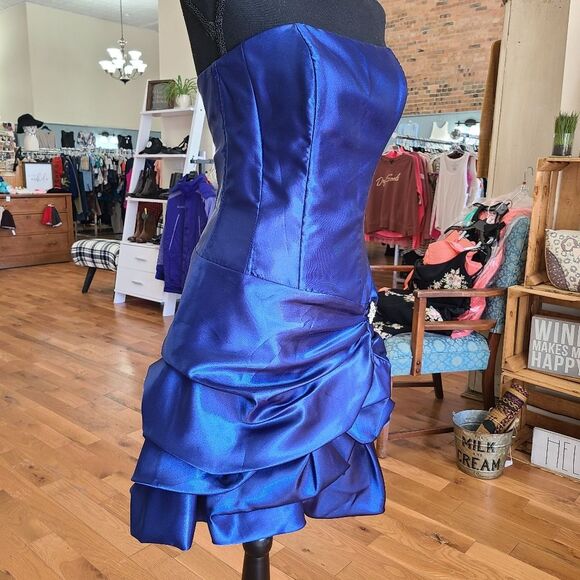 Jessica McClintock for Gunne Sax Blue Satin Bubble Dress Size 5 - Picture 3 of 8